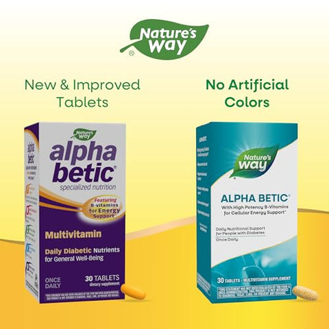Nature'S Way Alpha Betic Diabetic Multivitamin For Daily Nutritional Support With B-Vitamins For Energy Metabolism Support Alpha Lipoic Acid Taurine Lutein 30 Tablets