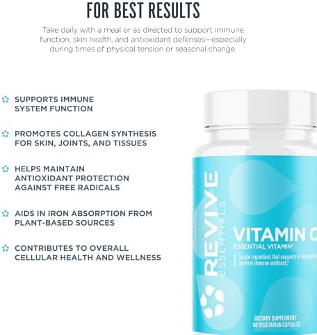 Revive Md Vitamin C Capsules 1000Mg - High-Potency Vit C Ascorbic Acid Dietary Supplement For Immune Support & Antioxidant Health - No Fillers & Non-Gmo - 200 Vegetarian Capsules