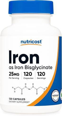Nutricost Iron Bisglycinate Supplement (25Mg) 240 Capsules From Ferrous Bisglycinate Chelate Nongmo & Gluten