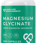 Pure Magnesium Glycinate (Bisglycinate) 240 Vegan Capsules 2 Month Supply High Strength 300mg Elemental Bioavailable Chelated Supplement for Sleep Muscle Cramps UK Made Love Life Supplements