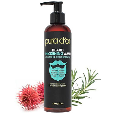 Pura D'Or 8 Oz Thickening Beard Wash - Biotin & Castor Oil Formula With Rosemary - Helps Enhance Moisture Thickness & Shine Helps Reduces Dryness & Breakage - For Men