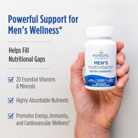 Nordic Naturals Men S Multivitamin Extra Strength - Bone Energy & Blood-Vessel Support - Immunity Supplement - 20 Essential Nutrients - 60 Tablets 30 Servings