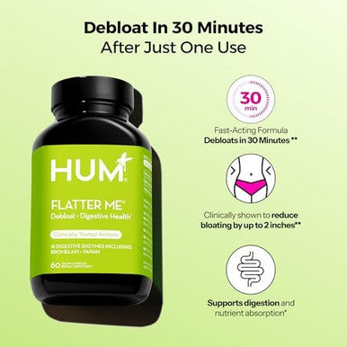 Hum Flatter Me Digestive Enzymes Bloating Supplement Fastacting Bloat Relief For Digestive Health & Debloating Multi Enzymebloat Pills Anti Bloat Pills Vegan 60 Servings