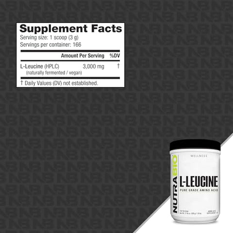 Nutrabio 100 Pure L-Leucine - Muscle Recovery And Support - Naturally Fermented Free Form Amino Acid - Vegan Non-Gmo Gluten Free - (500 Grams)