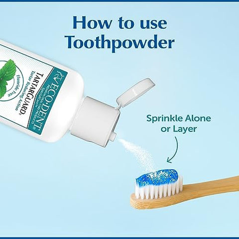 Ecodent Tartarguard Baking Soda Toothpowder Enzyme Cleaning Action For Tartar Control Sls Fluoride Toothpaste Alternative Fresh Mint Tooth Powder 2 Oz (Pack Of 2)