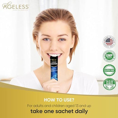 Ageless Liquid Calcium For Adults With Sea Bass Extract And Vitamin D8 - High Absorption Bone Strength Supplements, Natural Flavor, Gluten-- 25 Ml (15 Count)
