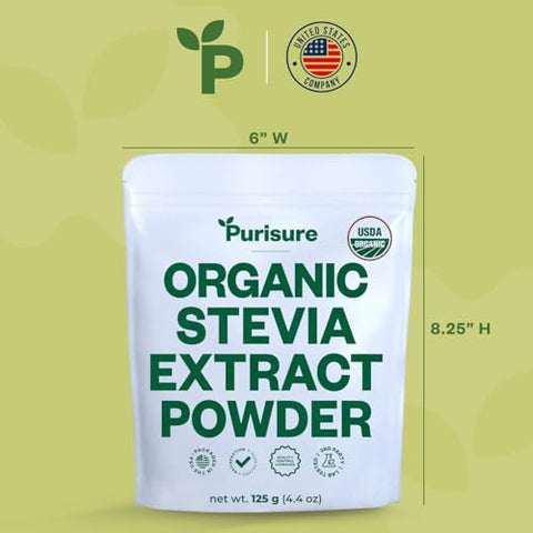 Organic Stevia Extract Powder125 g Zero Calorie Pure Stevia Extract Concentrated Powder Sweetener for Baking and Beverages No Aftertaste NonGMO Keto Friendly 892 Servings