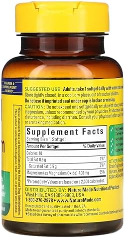 Nature Made Extra Strength Magnesium Oxide 400 Mg Dietary Supplement For Muscle Nerve Bone And Heart Support 60 Softgelss.