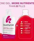 Healthycell Vibrant Hair Skin & Nails Daily Liquid Supplement - Beauty Supplements With Hydrating Nutrients & Essential Vitamins - Collagen Biotin & Hyaluronic Acid - 30 Gel Packs