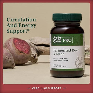 Gaia Herbs Pro Fermented Beet & Maca Healthy Energy & Circulation Support Supplement Kidney Health Supplement With Beet & Carrot Root Vegan Gluten Soy 60 Capsules (30 Servings)