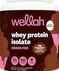 Wellah Grass-Fed Whey Protein Isolate Powder (Milk Chocolate) 30 Servings - With Prebiotics Enzymes & Probiotics 20G Of Protein 100 Calories Naturally Sweetened