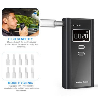 Homealexa Breathalyzer For Alcohol Portable Alcohol Tester With Digital Bac Display High Accuracy Sensor 3-5S Fast Test Personal Breathalyzer With 10 Mouthpieces For Home Party Use