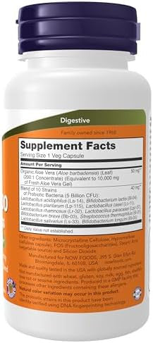 Now Foods Supplements Aloe 10000 & Probiotics With 10Strain (5 Billion) Probiotic Blend 60 Veg Capsules