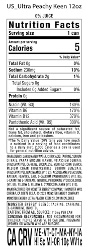 Monster Energy Ultra Peachy Keen, Sugar Free Energy Drink, 16 Ounce (Pack of 4)