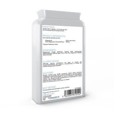 Xspanlabs Magnesium Citrate 500mg 120 Capsules - providing 150mg of elemental Magne