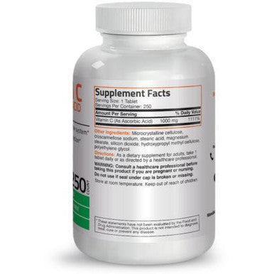 BRONSON Vitamin C Pure Ascorbic Acid - 1,000 mg - 250 Tablets
