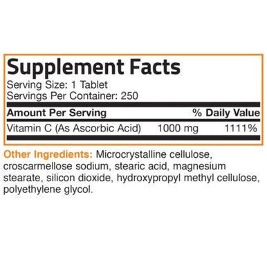 BRONSON Vitamin C Pure Ascorbic Acid - 1,000 mg - 250 Tablets