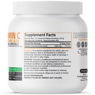 Bronson Vitamin C Pure Ascorbic Acid Crystals - 1,000 mg 2.2 lbs (1kg)