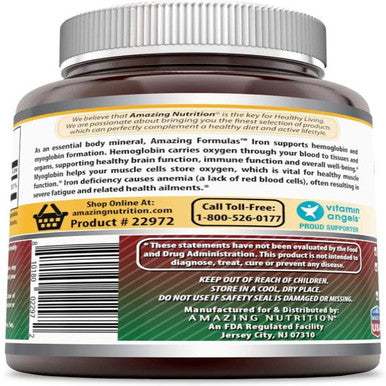 Amazing Formulas Ferrous Sulfate 65 Mg 240 Tablets -Iron As Ferrous Sulfate for Better Absorption- Supports Oxygen Supply to Tissues and Organs-Supports Healthy Brain and Muscle Function