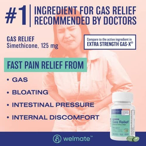 Welmate Comprehensive Gut Health Bundle: Extra Strength Gas Relief Simethicone 125Mg (365 Softgels) + Bifidobacterium Probiotic For Digestive & Immune Support (200 Count) Fastacting Gluten