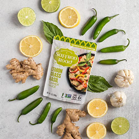 Saffron Road Simmer Sauce Lemongrass Basil & Coconut Curry - Non-GMO, Gluten-Free, Halal, Kosher, Vegan (7 Ounce (Pack of 8))