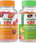 Lifeable Probiotic 2 Billion Cfu Kids + Turmeric Curcumin Kids Gummies Bundle Great Tasting Vitamin Supplement Gluten Gmo Chewable Gummy