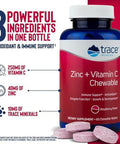 Trace Minerals Zinc Plus Vitamin C - Chewable Multivitamin For Enzyme Function & Healthy Growth Support - Vitamin & Mineral Supplement For Immune Health - Raspberry, 60 Chewable Wafers (60 Servings)