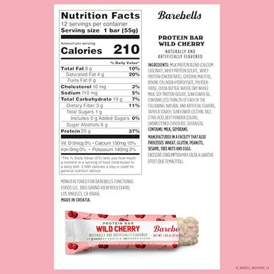 Barebells Protein Bars Wild Cherry 12 Count 1.94 Oz Bars Snacks With 20G Of High Protein Chocolate Nutrition Bar With 1G Of Total Sugars On The Go Snack & Breakfast Bars