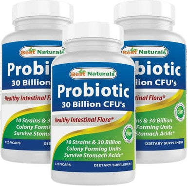 Best Naturals Probiotic 10 Strains & 30 Billion Cfu Intestinal Flora 120 Veggie Capsules Shelf Stable Probiotic (4146365)