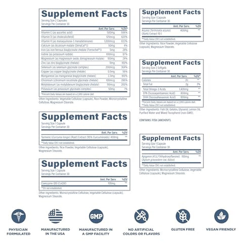 Revive MD Essential Vitamin Packs for Women and Men Vitamins Pack Daily Nutrient Supplement TravelFriendly Multivitamin Packets with Arjuna and Turmeric Extract Support Heart Joint and Organ Health