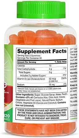 21St Century Vitajoy Daily Vitamin D3 50 Mcg (2000 Iu) Gummies Peach 120 Count