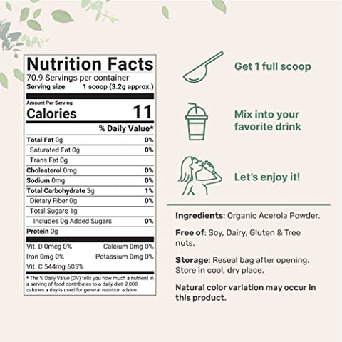 Micro Ingredients 2 Pack Of Pure Usda Organic Acerola Cherry Powder Natural And Organic Vitamin C For Immune System 8 Ounce No Gmo No Gluten Brazil Origin