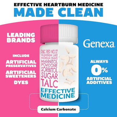 Genexa Kids' Clean Dye Tummy Reliefheartburn Acid Indigestion Sour Stomach Chewable Antacid0% Artificial Additives Children'S Calcium Carbonate Organic Berry Flavor 30Ct