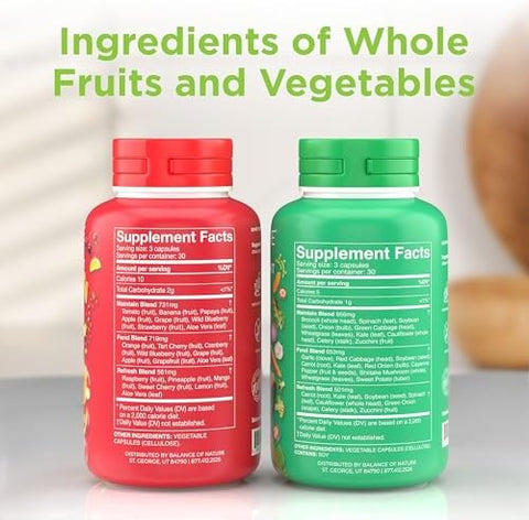 Balance of Nature Fruits and Veggies Supplements Whole Fruit and Vegetable Ingredients for Women Men and Kids 90 Fruits Capsules 90 Veggies Capsules 1 Set