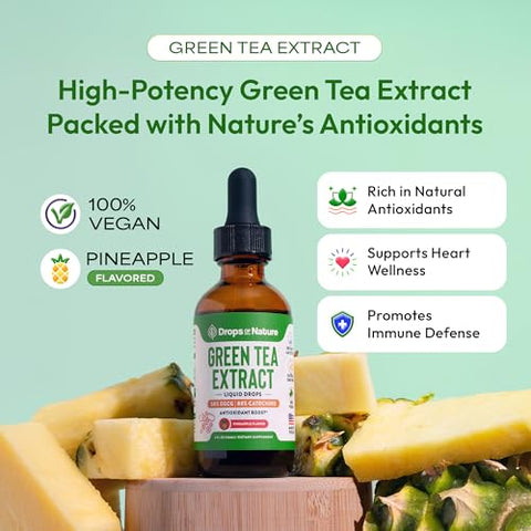 Drops Of Nature Green Tea Extract Liquid Drops (Pineapple 60Ml) & Magnesium Glycinate With Vitamin K2 D3 Drops (Mixed Berry 60 Ml) Vegan Gluten-Free Antioxidant & Daily Mineral Wellness Support