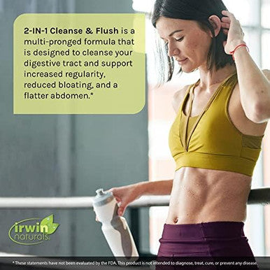 Irwin Naturals 2In1 Cleanse & Flush Weight Loss Support 60 Liquid Softgels Flushes Digestive Tract & Reduces Bloating 30 Total Servings