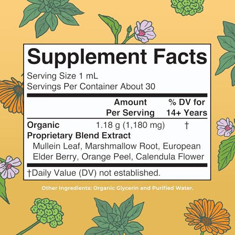 Maryruth'S Maryruth Organics Usda Organic Respiratory Health Liquid Drops With Mullein Leaf Marshmallow Root & Elderberry Mullein Drops For Lungs Herbal Blend Immune Support Supplement Vegan 1 Fl Oz