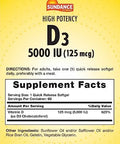 Sundance Vitamin D3 5000 IU 60 Quick Release Softgels High Potency Essential Vitamin Supplement NonGMO and Gluten Free Supplement