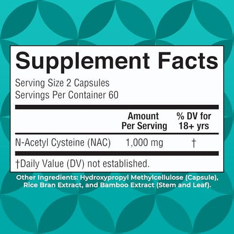 Maryruth'S Organics Nac Supplement N-Acetyl Cysteine 2 Month Supply Nac 1000Mg Per Serving Vegan Capsules Gluthamine Precursor Amino Acid Non-Gmo Gluten Free 120 Count 60 Servings