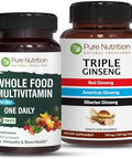 Pure Nutrition Whole Food Multivitamin For Men And Triple Ginseng 790Mg Form A Powerful Combo To Support Support Energy Strength And Overall Wellness. Multivitamin For Men 60 Tabs + Triple Ginseng 12
