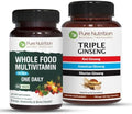 Pure Nutrition Whole Food Multivitamin For Men And Triple Ginseng 790Mg Form A Powerful Combo To Support Support Energy Strength And Overall Wellness. Multivitamin For Men 60 Tabs + Triple Ginseng 12
