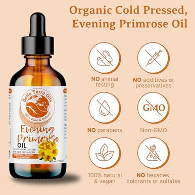 Bella Terra Oils - Organic Evening Primrose Oil 2Oz - Celebrating Primrose'S Nutrient Legacy Infused With Vitamin E & Omega-6 Superior Oil Experience For The Skin