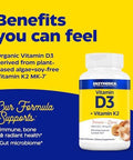 Enzymedica Organic Vitamin D3+K2 5000 Iu Vit D3 & 90 Mcg Vit K2 Mk7 With Shitake Mushrooms & Prebiotic Fiber Vegan 60 Count