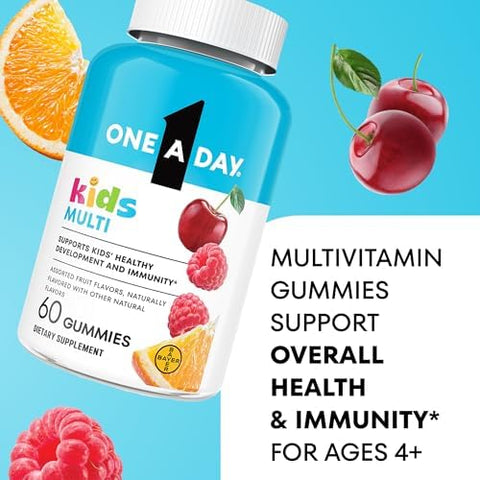 One A Day Kids Multivitamin Gummies Kids Vitamins with Vitamin C D E and Zinc for Immune Support Childrens Gummy Vitamins Assorted Fruit Flavors 60ct (Packaging May Vary)