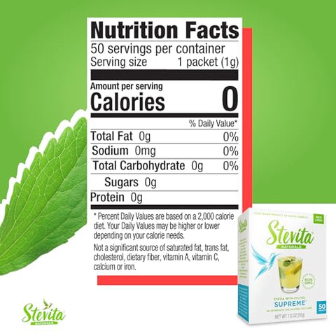 Stevita Stevia with Xylitol Supreme 50 Packets AllNatural Sweetener No Calories NonGMO Vegan Kosher Keto Paleo Gluten ErythitolFree 50 Servings
