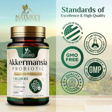 Akkermansia Probiotic, Inulin Prebiotic Fiber, Glp-1 Probiotic - Support Glp-1 Production, Akkermansia Muciniphila Probiotic Supplement For Digestive & Gut Health Support For Women & Men, 60 Capsules