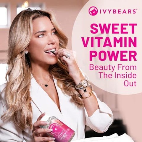 IvyBears Women's Glow Pack Hair Vitamin + Glow Tanning + Fast Acting Melatonin Gummies Vegan Gummies with Biotin Collagen BetaCarotene and Sleep Support Hair Skin and Rest Routine 60 ct Each