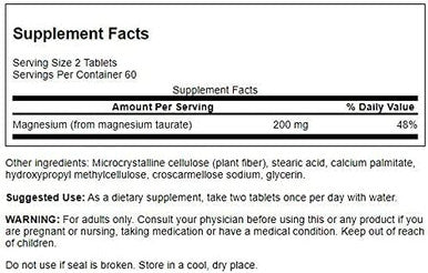 Swanson Magnesium Taurate - Mineral Supplement- Natural Magnesium & Taurine Formula (120 Tablets 100mg Each)