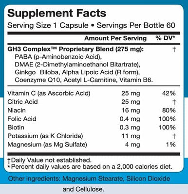 Nattura G-H3 Ultra Ultimate Antioxidant Formula - NEW Improved Anti-Aging Complex (Ginkgo Biloba R-Alpha Lipoic Acid Coenzyme Q10 Acetyl L-Carnitine Vitamin B6) - 60 Caps