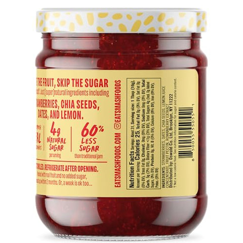Smash Foods Strawberry Superfood Fruit Spread, No Sugar Added, Keto Jam with Chia Seeds, Vegan, Low-Calorie, 17.5 oz